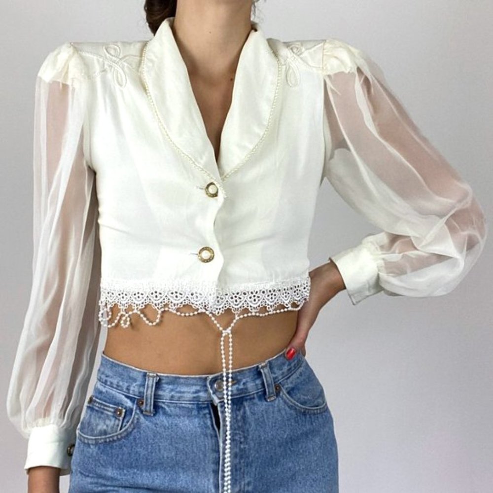 Vintage 1960's Crop Top GoGo Blouse Boho Hippie - Picture 10 of 12